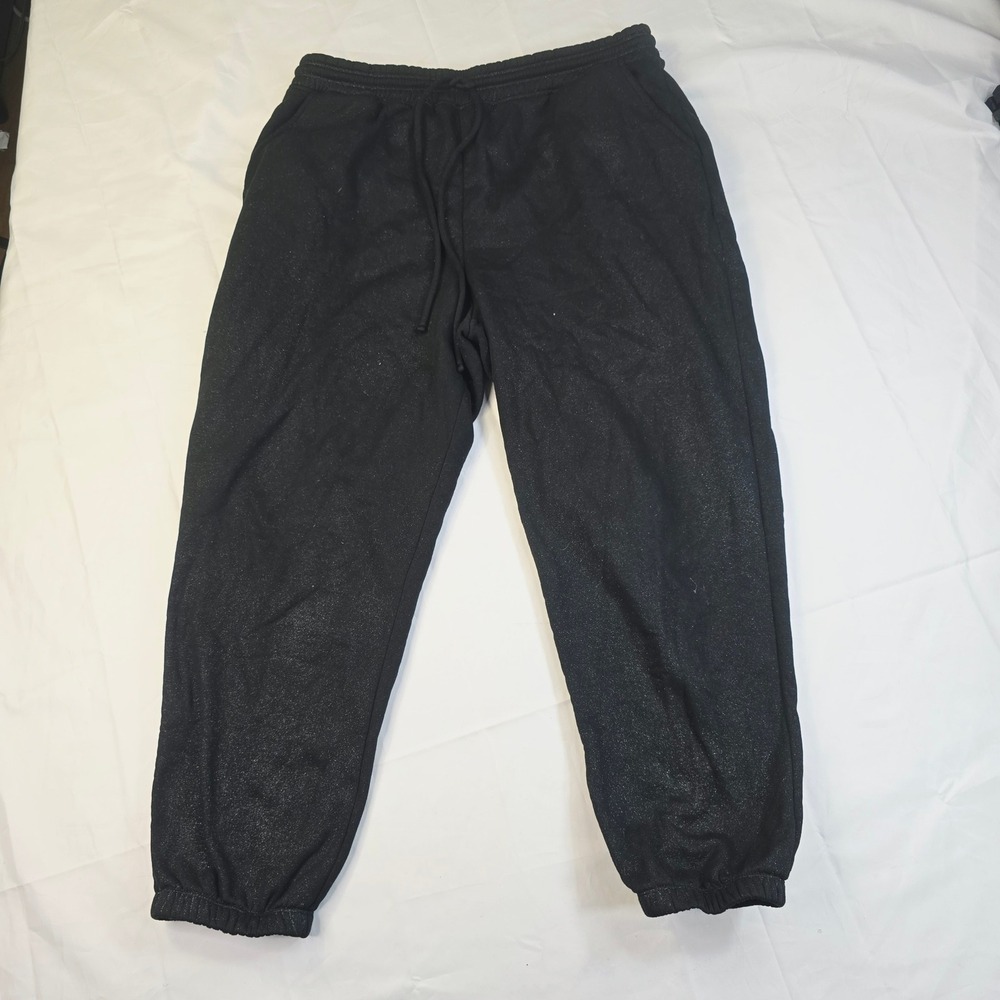 Madden Girl Women Size 1X Jogger Sweatpants Black Metallic Shimmer Drawstring